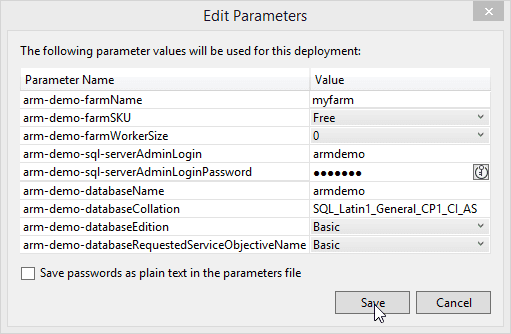 ARM template deployment parameters
