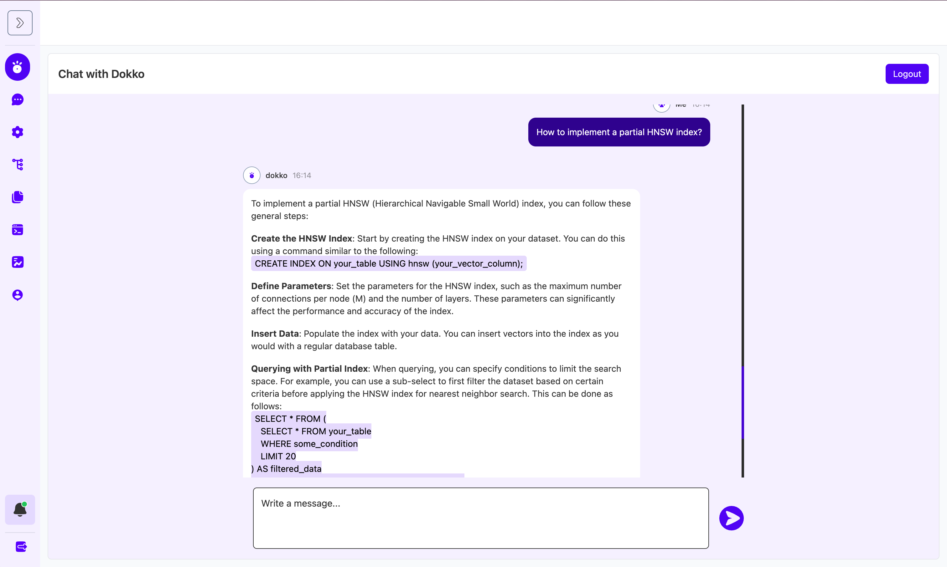 An example of more complext technical question that Dokko answers correctly