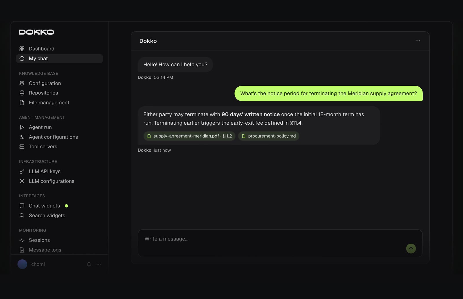 Dokko answering a question from company documents